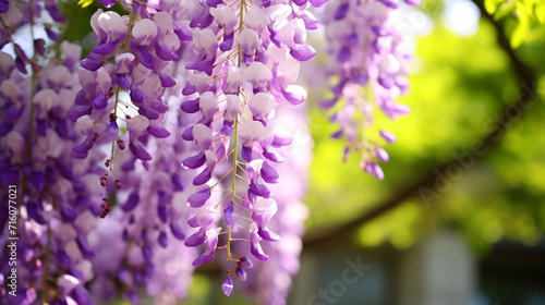 紫色の藤の花のアップ、藤の自然風景