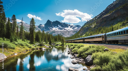 scenic train through rocky mountain and two travelers share stories and marvel at breathtaking views