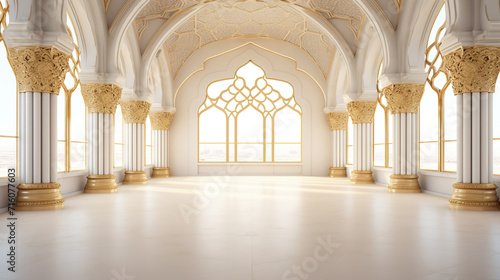 empty islamic room illustration, white and gold colors