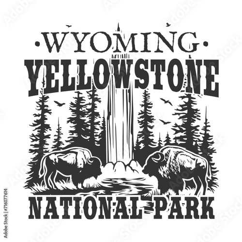 Yellowstone, Wyoming Illustration Clip Art Design Shape. National Park Vintage Icon Vector Stamp. photo