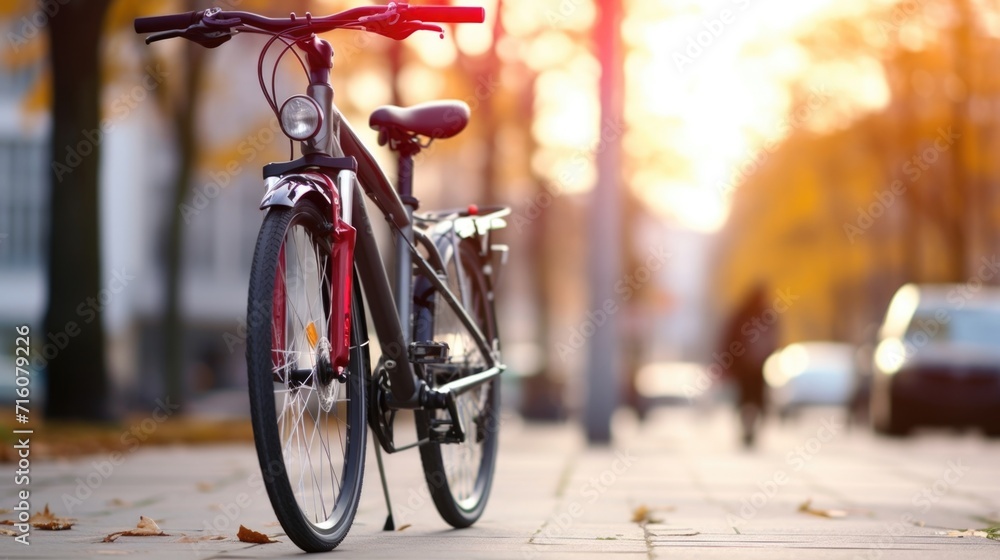 Closeup of a bicycle parked outside a city office building, promoting ecofriendly transportation. Closeup of a bicycle parked outside a city office building, promoting ecofriendly transportation.
