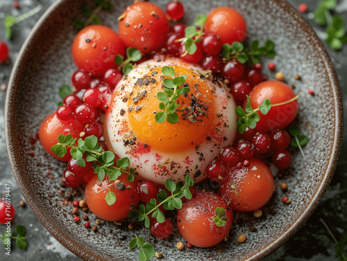 Poached Egg with Cherry Tomatoes and Microgreens