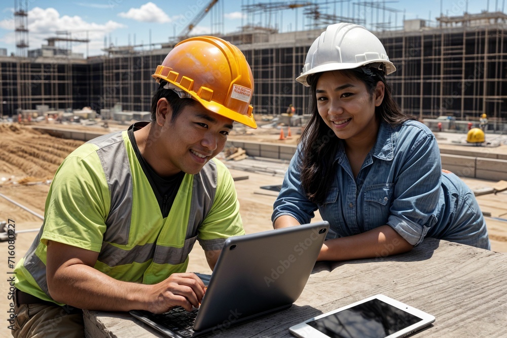 a married team of construction workers is seen building a future together, showcasing the strength of both their relationship and their collaborative efforts on the job site a married team of construction workers is seen building a future together, showcasing the strength of both their relationship and their collaborative efforts on the job site