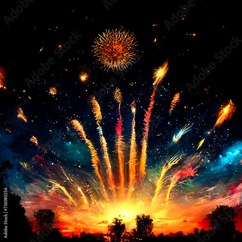 Fireworks in the night sky.