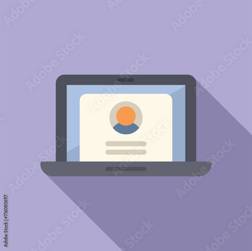 Laptop find new candidate icon flat vector. Online hr. New business member