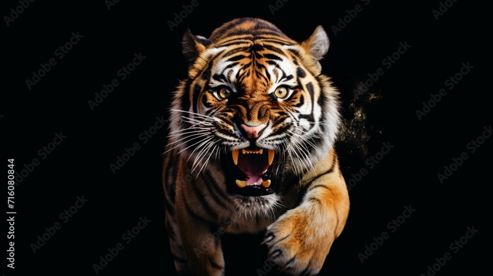 angry tiger running towards camera isolated transparentAi Generative