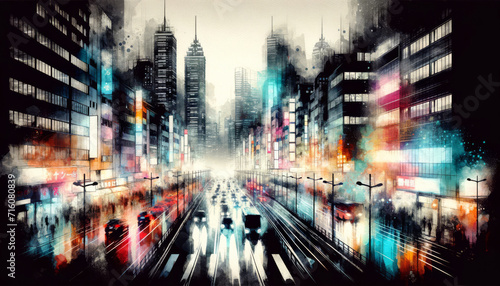 Blurred City Motion Dreamscape. Abstract blurred city lights and motion in a monochrome dreamscape.