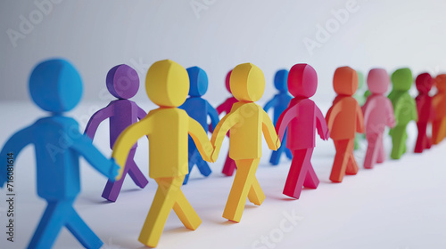 Unity in Paper  A 3D Model Featuring a Group of Paper People Coming Together  Presented in a Modern Style with Striking  Colorful  and Childish Vivid Colors  Symbolizing Unity and Togetherness