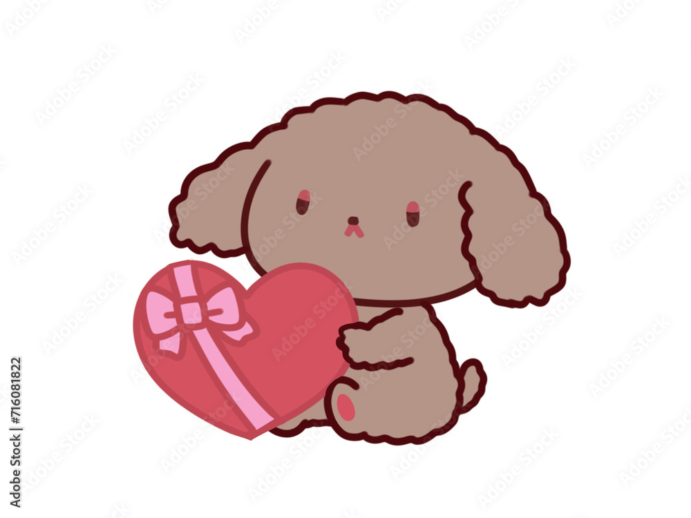 Obraz premium ハートを持つトイプードルのかわいいデフォルメイラスト