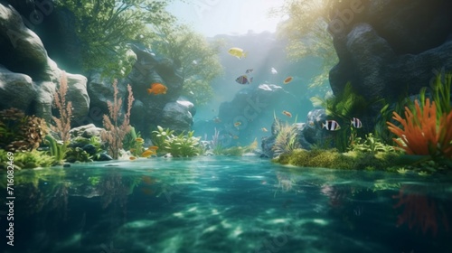 illustration of river pool piece of aquarium Ai Generative