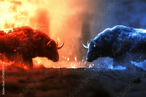 Candlestick stock graph chart illustrating bull vs bear concept for traders and investors.