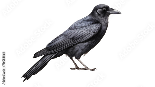 A black crow, showcasing its dark feathers and sharp beak.