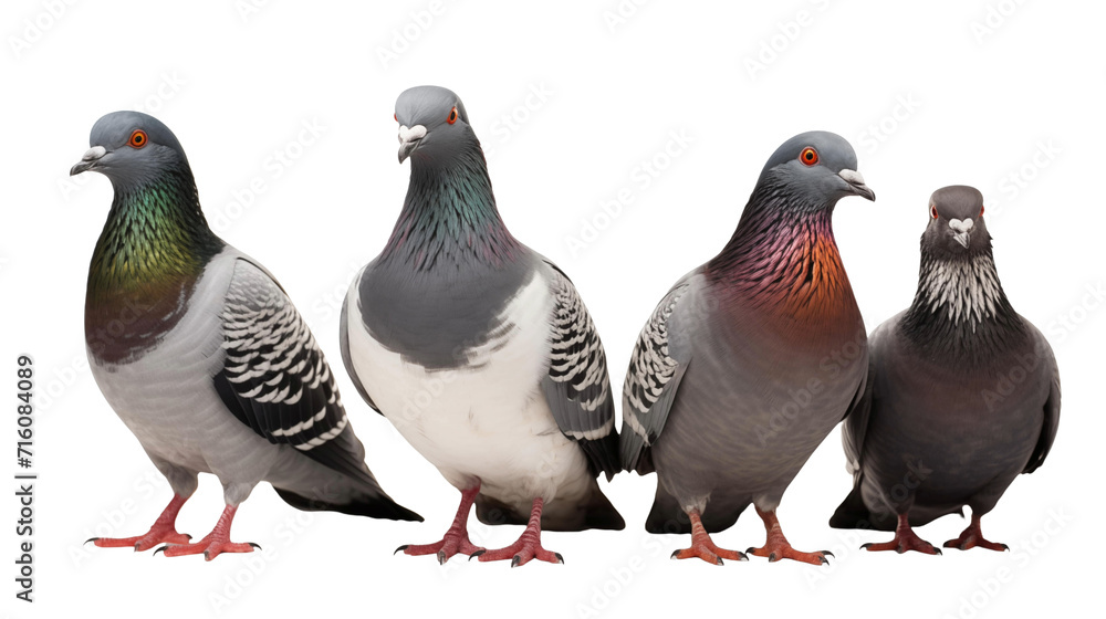 Three pigeons standing in a row on a ledge, with one facing left, one facing forward, and one facing right. Three pigeons standing in a row on a ledge, with one facing left, one facing forward, and one facing right.