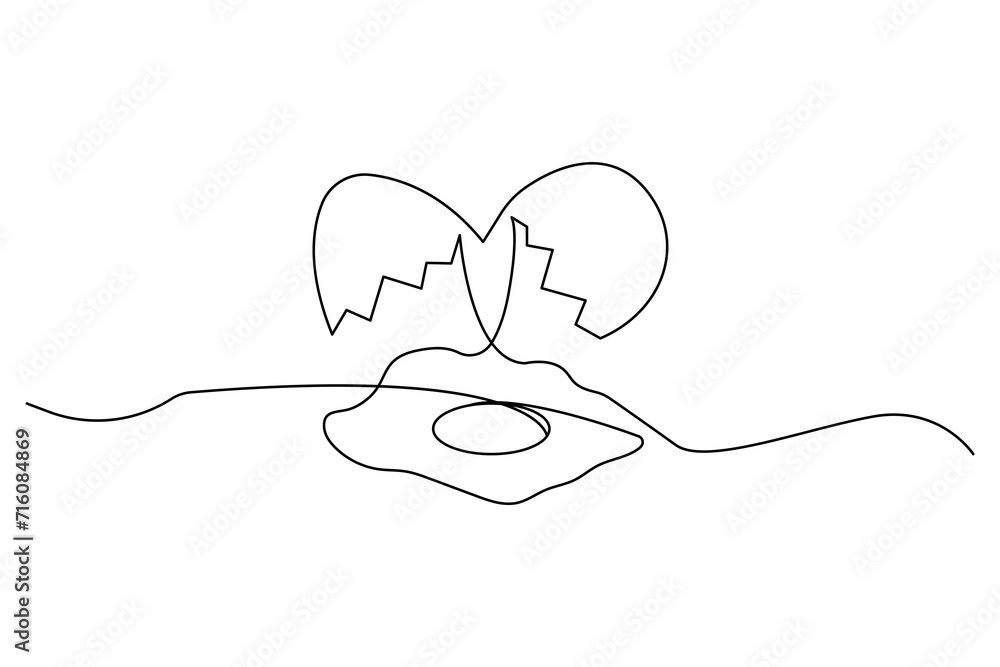 Obraz premium Abstract broken egg. Egg shell, continuous one line icon. Vector illustration. EPS 10.
