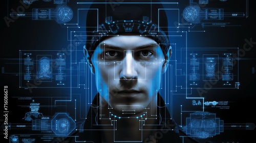 Facial recognition system with face id, 3d scanning, biometric scanning vector wireframe design