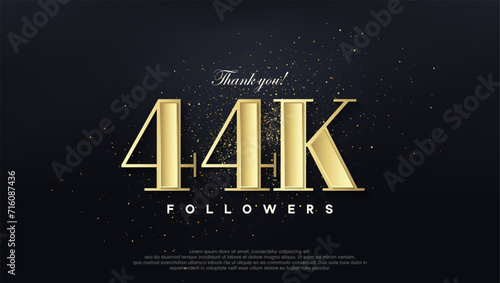 Design thank you 44k followers, in soft gold color.
