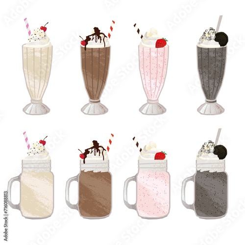 milkshake illustrations of various flavors