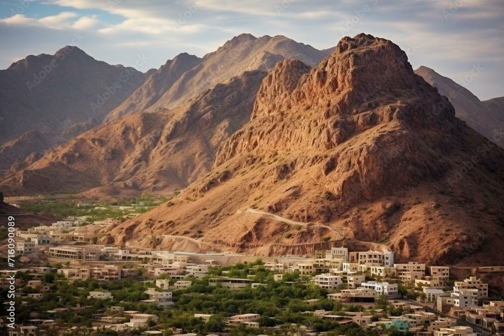 Scenic mountain view in Abha city, Asir region, Saudi Arabia. Generative AI