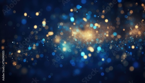 Neon Blue Light With Gold Particles on Abstract Sparkles Bokeh Background. © Virgo Studio Maple