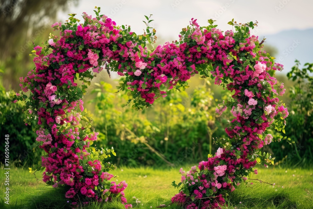Flower arch on grass heart shaped and large