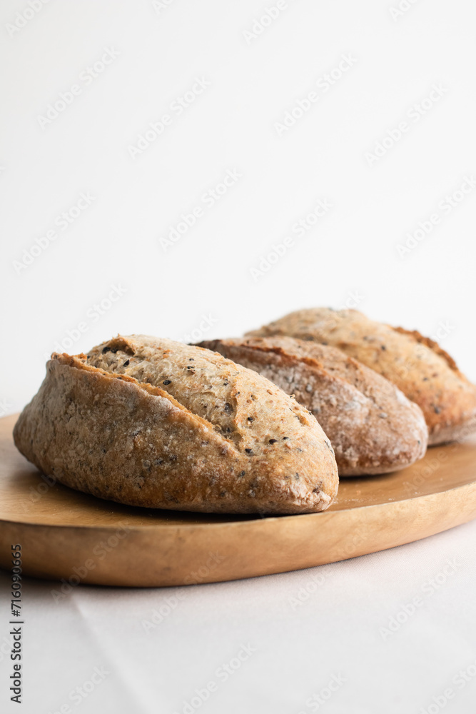 Loaf of bread cooked closeup on table