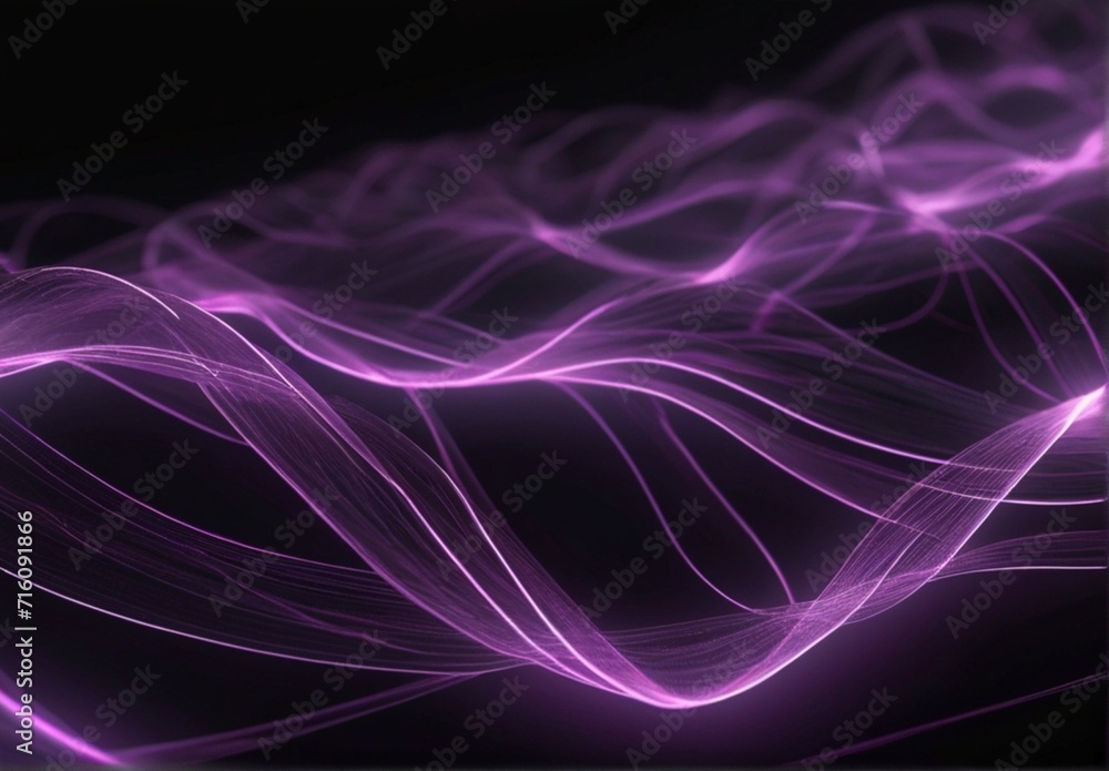  Violet neon lines abstract wallpaper, Streaming energy on black background from Generative AI