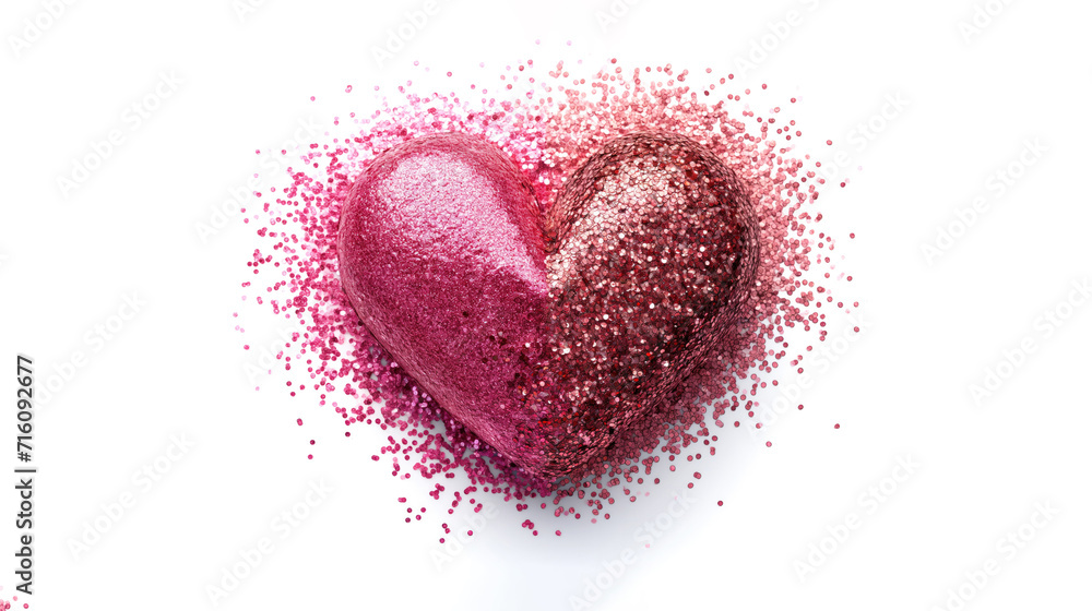 Pink glitter heart on white background. Love and valentine's day concept.