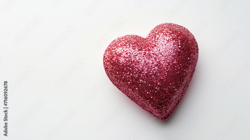 Pink glitter heart on white background. Love and valentine's day concept.