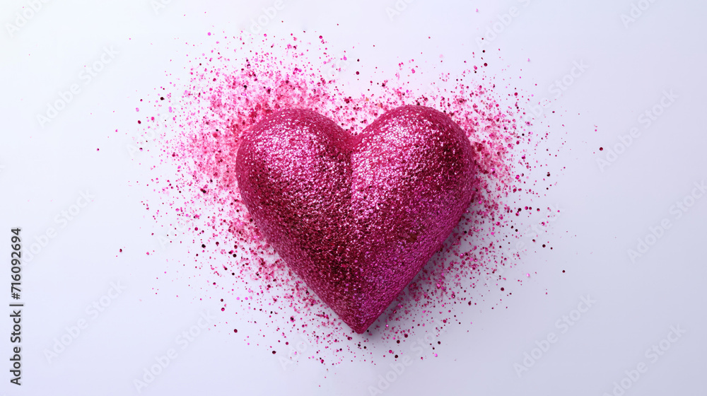 Pink glitter heart on white background. Love and valentine's day concept. Pink glitter heart on white background. Love and valentine's day concept.