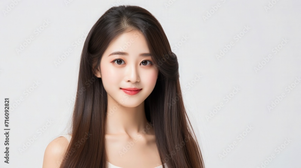Beautiful Asian Taiwanese Woman Portrait Studio Photo Profile Picture Young Model with Long Hair for Fashion Beauty Skincare Haircare Products on Light Solid Color Background 16:9 Beautiful Asian Taiwanese Woman Portrait Studio Photo Profile Picture Young Model with Long Hair for Fashion Beauty Skincare Haircare Products on Light Solid Color Background 16:9