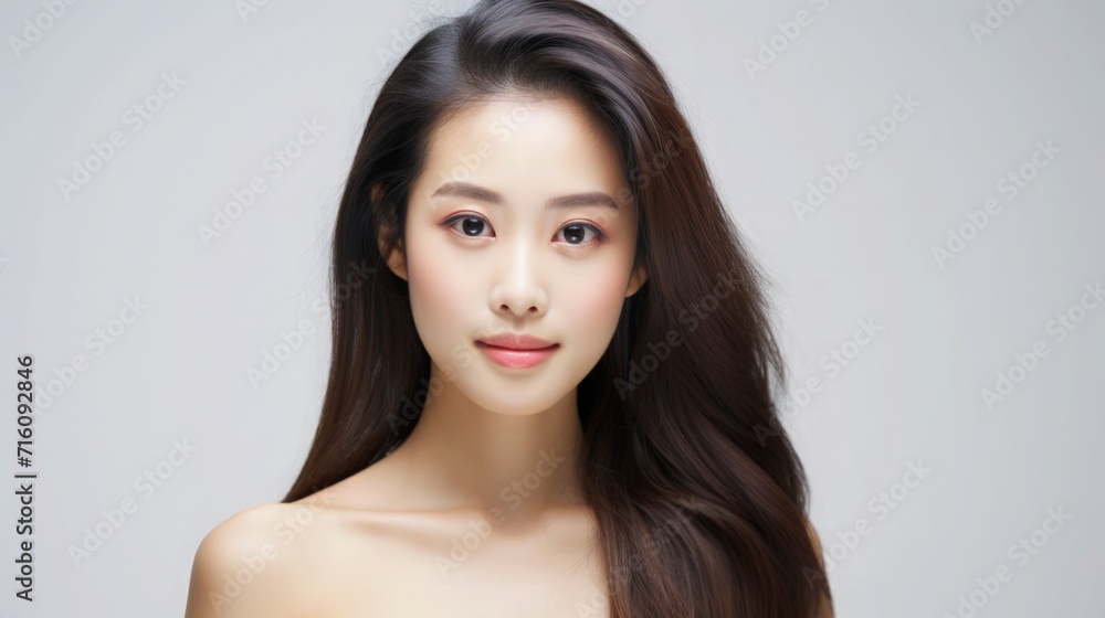 Beautiful Asian Taiwanese Woman Portrait Studio Photo Profile Picture Young Model with Long Hair for Fashion Beauty Skincare Haircare Products on Light Solid Color Background 16:9 Beautiful Asian Taiwanese Woman Portrait Studio Photo Profile Picture Young Model with Long Hair for Fashion Beauty Skincare Haircare Products on Light Solid Color Background 16:9