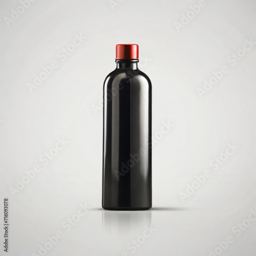 Explore elegance with this sleek black bottle against a white background. Minimal design exudes professionalism, a symbol of simplicity and sophistication. 