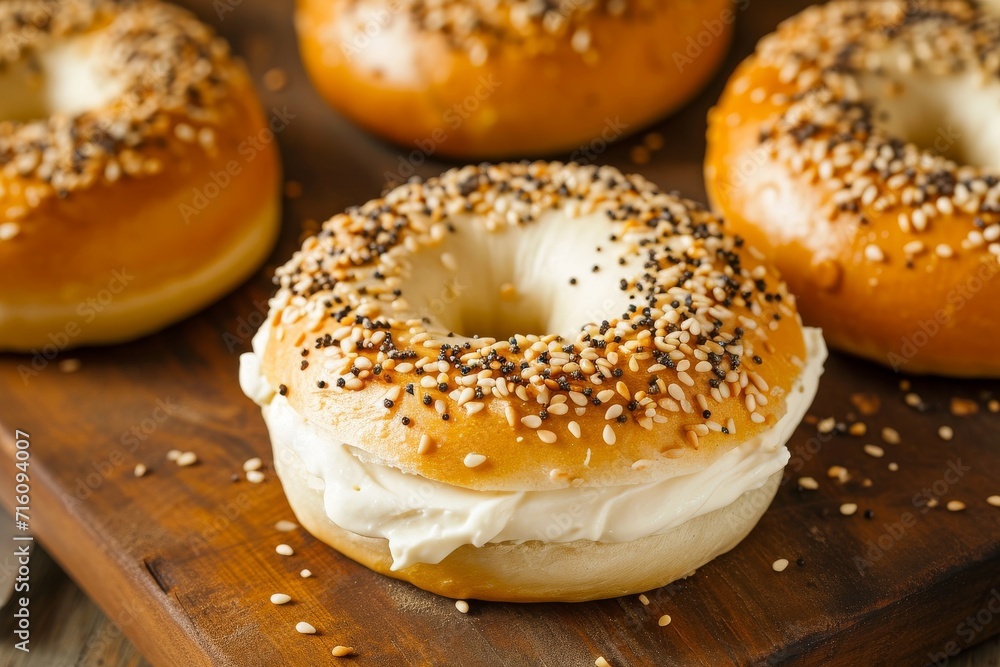 Ready to eat cream cheese bagel served fresh at home