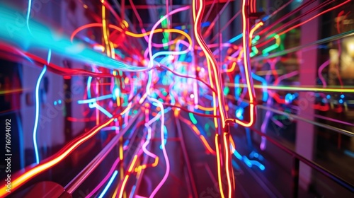 A symphony of neon lines that seem to vibrate with energy and life giving the impression of a living breathing entity