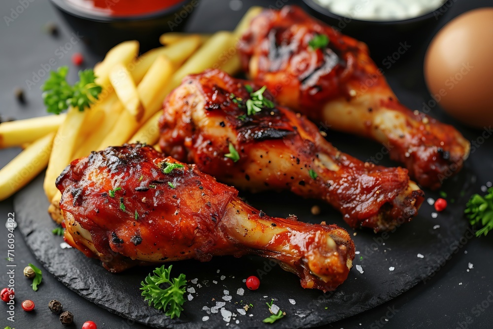 Chicken legs fried with fries Chicken legs fried with fries
