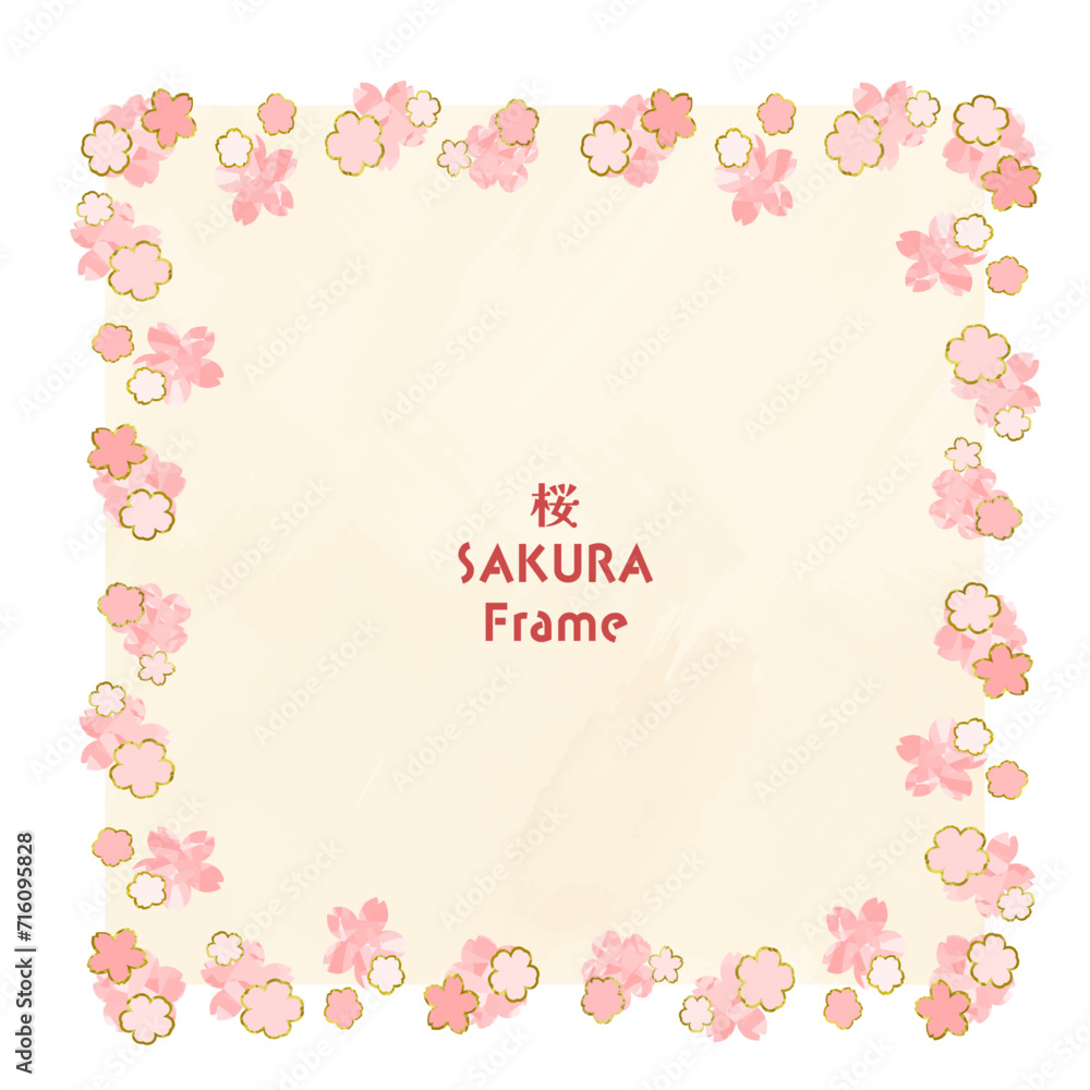 和風の桜の花のスクエアフレームイラスト
