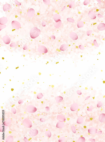 桜の花びら、花吹雪の背景イラスト