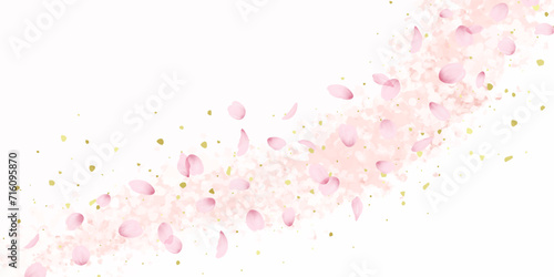 桜の花びら、花吹雪の背景イラスト