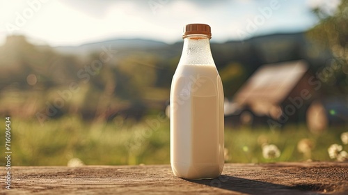 Bottle of Milk with Barn Background © Ariestia