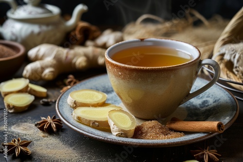 Ginger tea captured in food photography with brown sugar