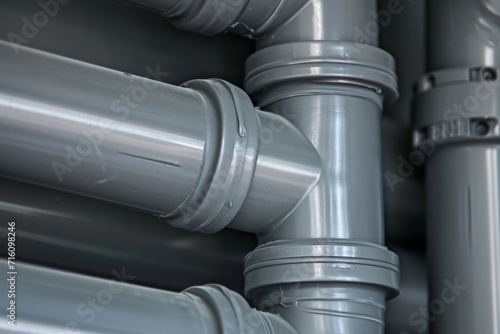 Close up background of gray PVC plumbing pipe corners