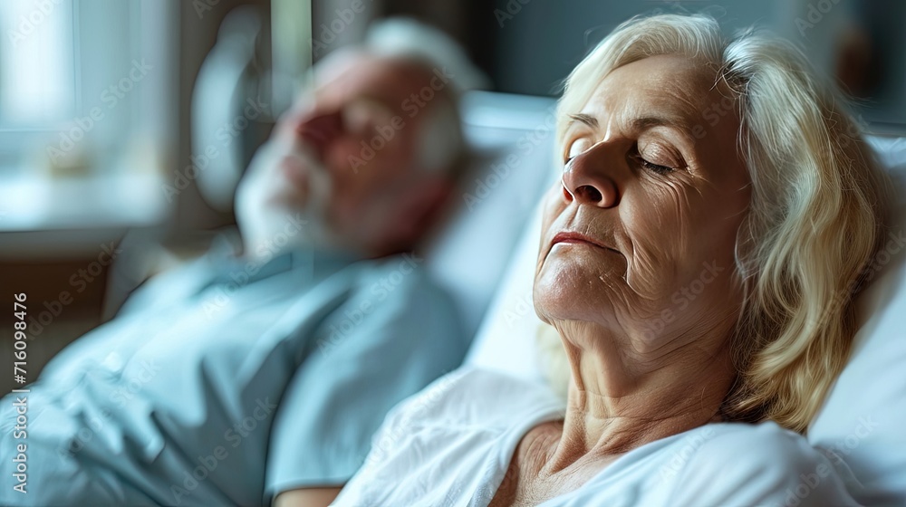Fototapeta premium Senior woman and couple rest in hospital
