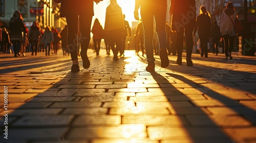 Silhouettes People Legs Walking in Sunset © Ariestia