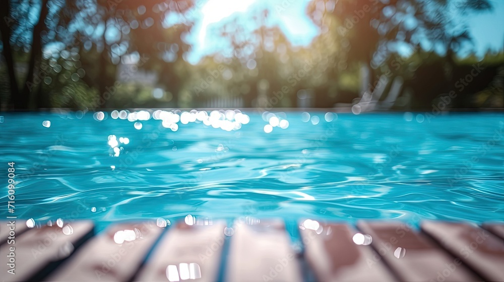 Wooden floor on side of pool