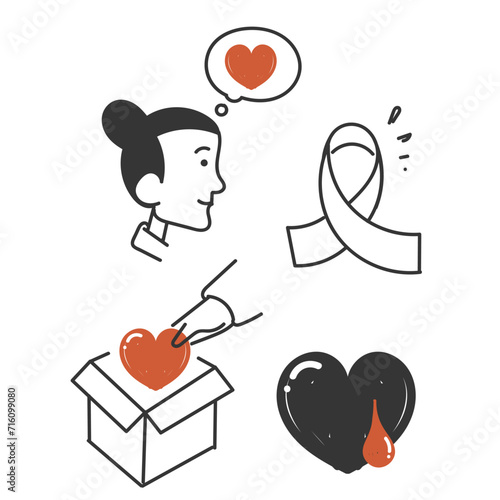 hand drawn doodle care charity and donation related icon illustration