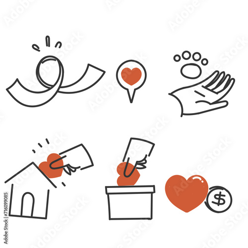 hand drawn doodle care charity and donation related icon illustration