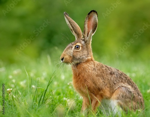 Brown hare sitting in the grass