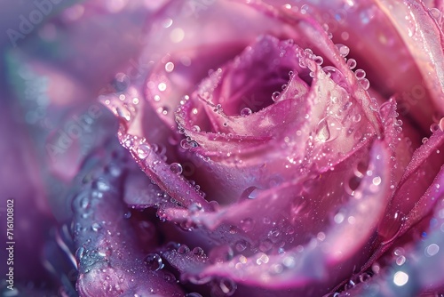 A close up picture with water drops on the rose. Generative AI.
