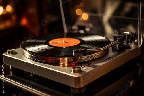 Retro Vinyl record player. Vintage nostalgia concept. Background with selective focus and copy space