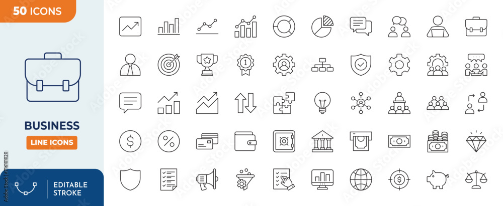 business Line Editable Icons set. Vector illustration in modern thin line style of business related icons: economic, graph, management, document, business, analysis, tools, and more